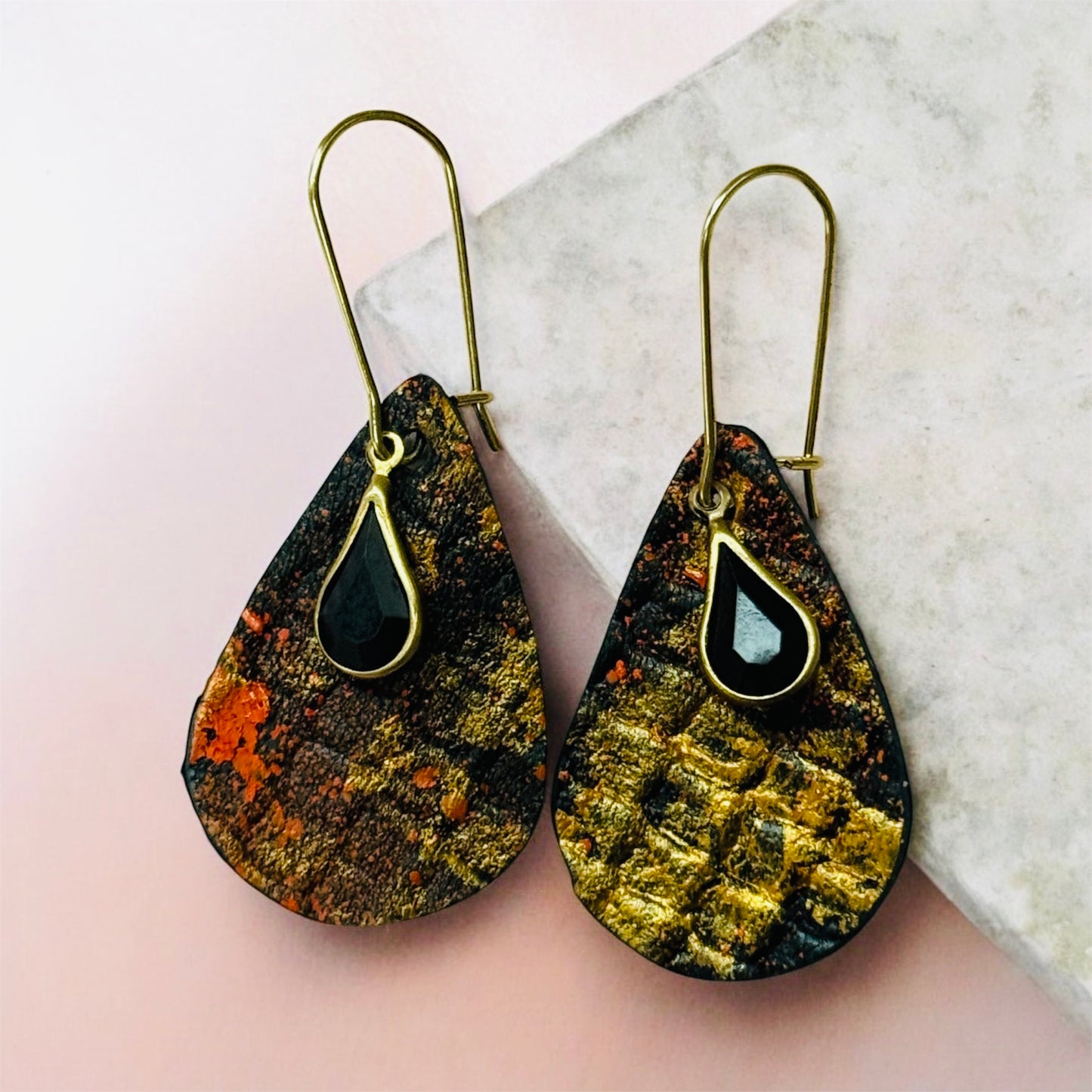 Orange & Gold Teardrop Earring