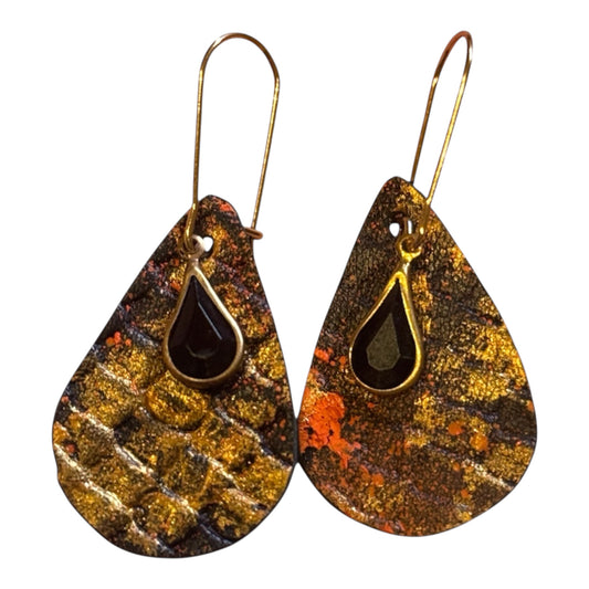 Orange & Gold Teardrop Earring
