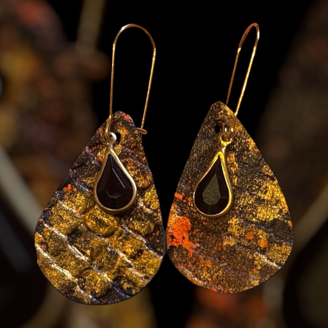 Orange & Gold Teardrop Earring